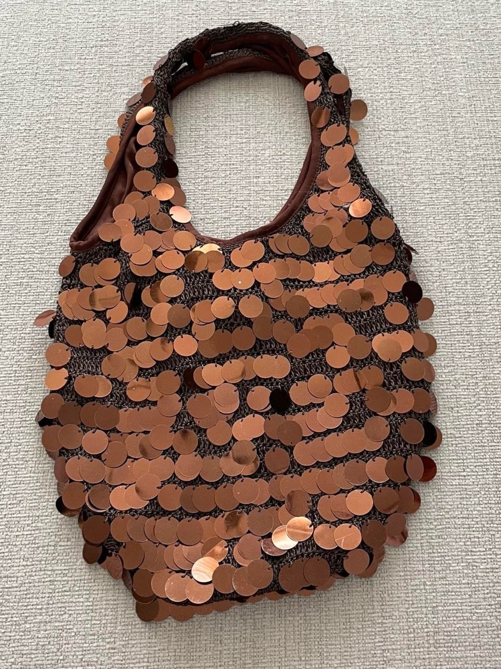 Vintage Brown Y2K Copper Sequin Hobo Bag